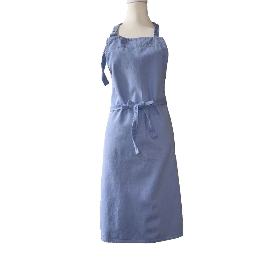 Williams Sonoma Blue Cotton Apron Made USA Chef Baking Cooking Kitchen Workwear